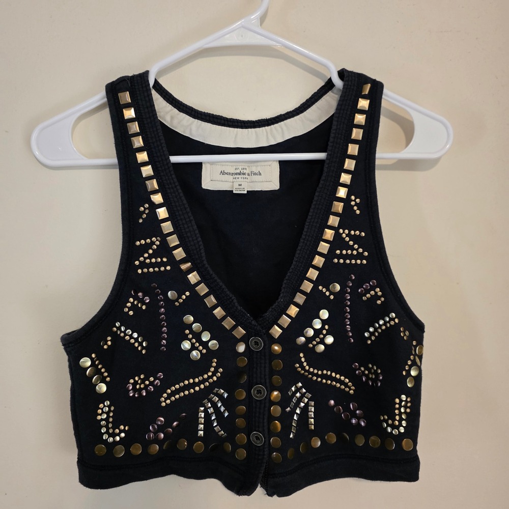 Y2k Abercrombie & Fitch Womens Studded Vest Size Medium Black Cropped Country